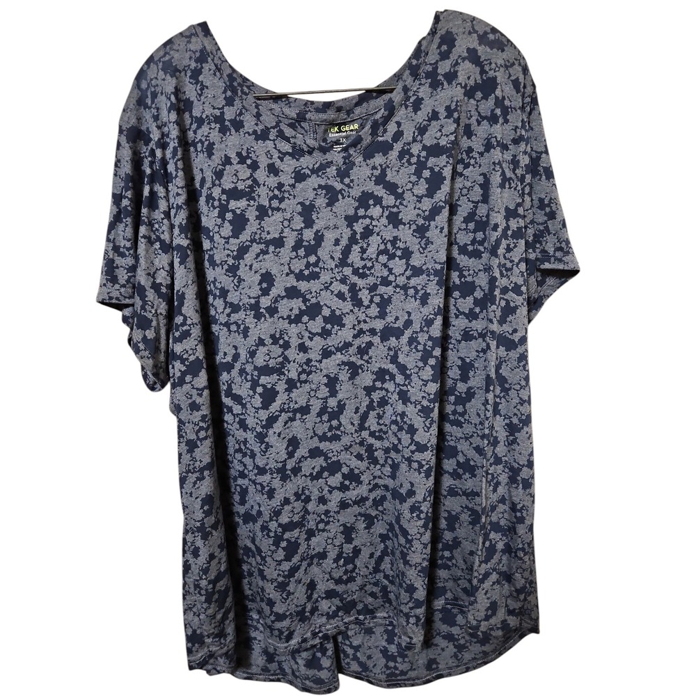 Tek Gear Essential Gear Womens 3X Blue Floral Camo V-Neck Short Sleeve Top 0655